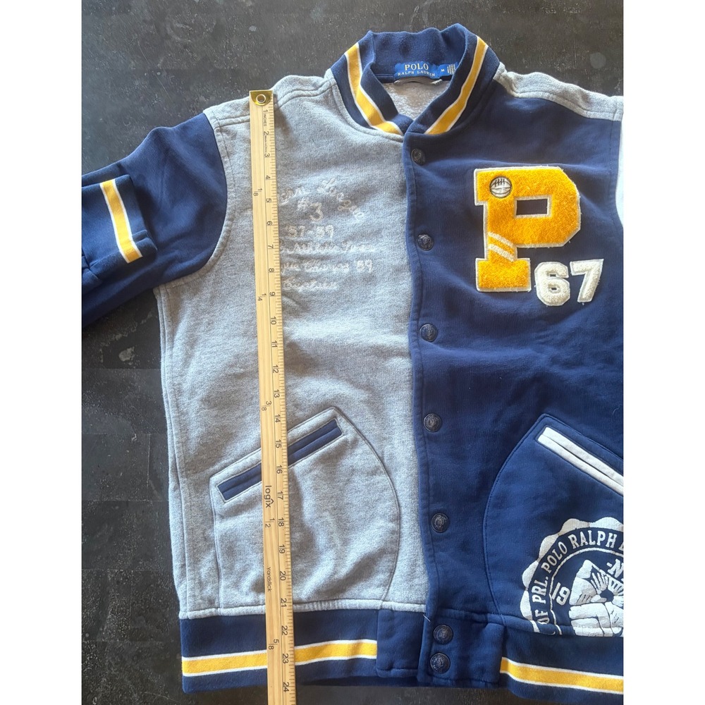 Polo Ralph Lauren Mens M Fleece Varsity Jacket Navy Grey P67 Patch Letterman RL - Picture 9 of 10